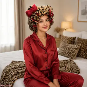 2026 New Leopard Print Plush 3D Cat Ear Headband with Bow Tie Fast Drying Sleep Cap for Men Women Unisex Daily Wear Soft Comfortable Versatile All Season Light Luxury Cute US Design