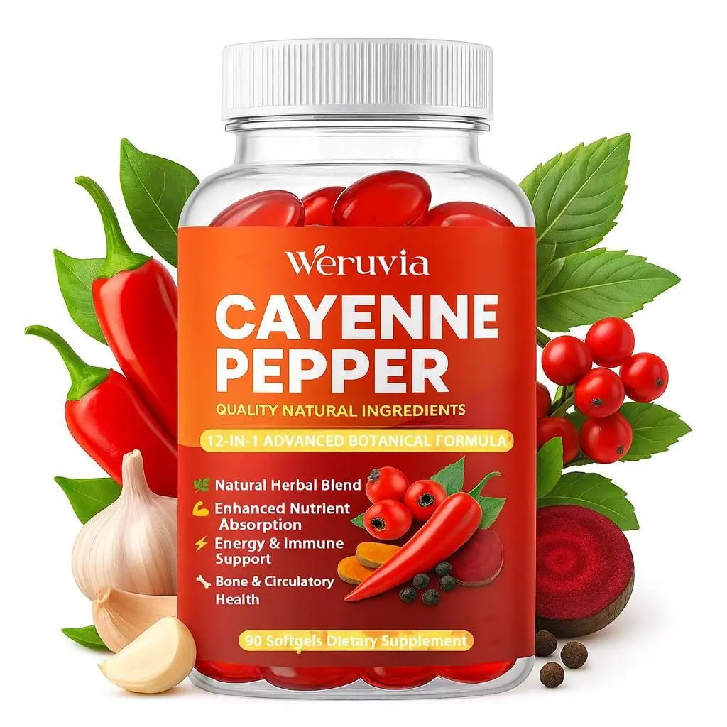 Cayenne pepper softgel supplement to support leg vein, heart, and vascular health with vitamins E, D3, K2, and extracts of grape seed, hawthorn, beetroot, and berberine,travel essentials