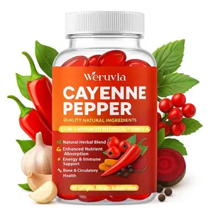 Cayenne pepper softgel supplement to support leg vein, heart, and vascular health with vitamins E, D3, K2, and extracts of grape seed, hawthorn, beetroot, and berberine