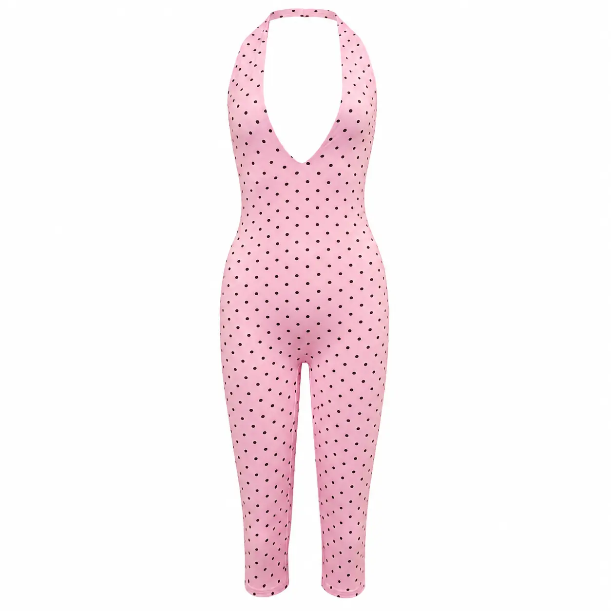 Pink Polka Dot Capri Halter Bodysuit