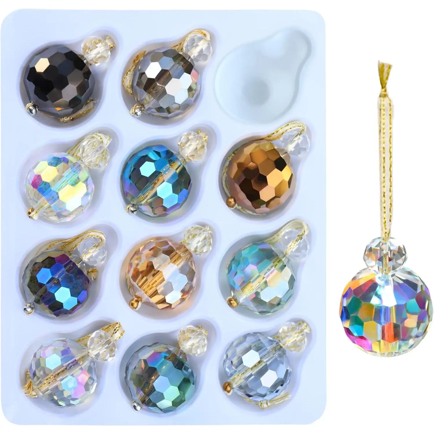 12 Pcs Multicolor Crystal Glass Christmas Ball Ornaments, 0.87" Mini Colorful Prism Ball Christmas Tree Decorations, Hanging Ornament Clearance for Wedding Party Home Decor (Multicolor)