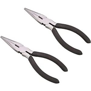 Long Nose Pliers with Side Cutter 6" - 2 Pack - Drop forged steel - Polished rust proof finish - Extra strength well aligned side cutter - Smooth action needle nose pliers