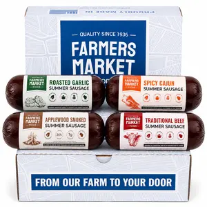Farmers Market Foods Summer Sausage Assortment 12oz 4-Pack | Slow Smoked Beef Meat Snack | Keto Friendly.