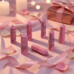 1pc Peach Blossom Jasper Stone Point Tower, Valentine & Christmas Decorative Crystal, Feng Shui Home Office Desk Ornament, Unique Holiday Present, Gift