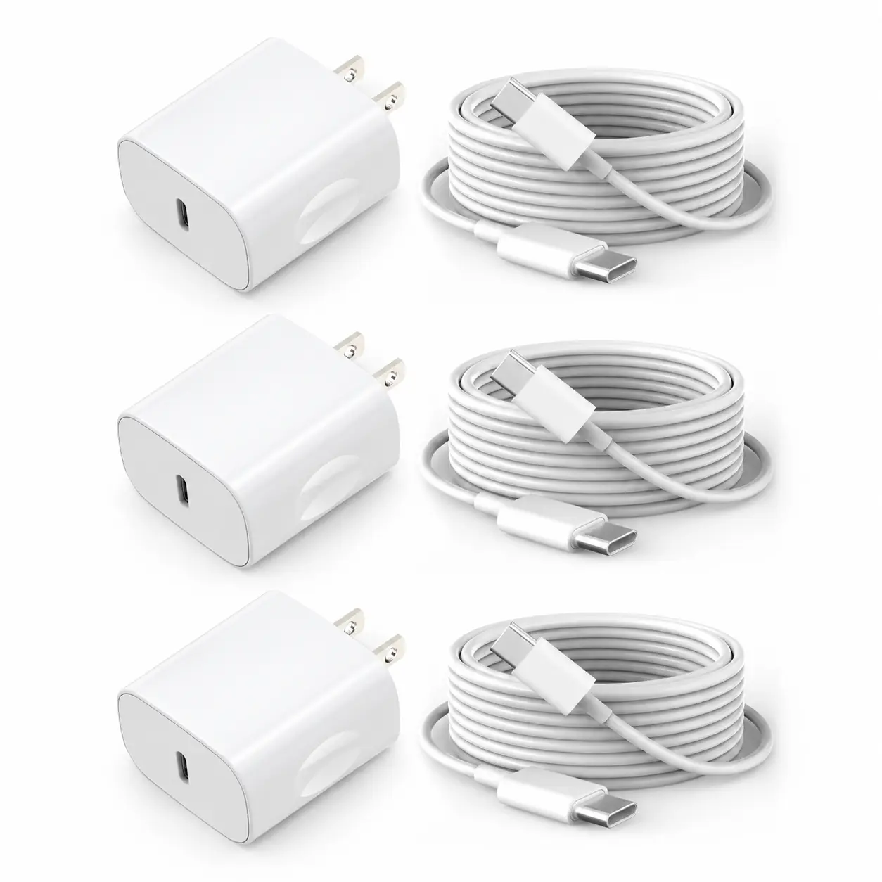 GSASUPJ 20W PD 3.0 Boost Fast Charging USB-C Portable Charger Block (20V & Above, Reversible Plug, No Fumbling) with 3 Pcs 10ft Reversible USB-C Cables for iPhone 17/16 Series/15 Pro Max, Smartphone (White, Techvibes)