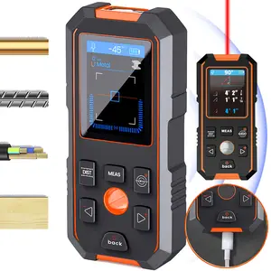 5-in-1 Multi-Function Wall Scanner Detector with Laser Distance Measuring Stud Finder Sensor for Wood Metal AC Wires and Pipes Voice Alert HD LCD Display Rechargeable Battery
