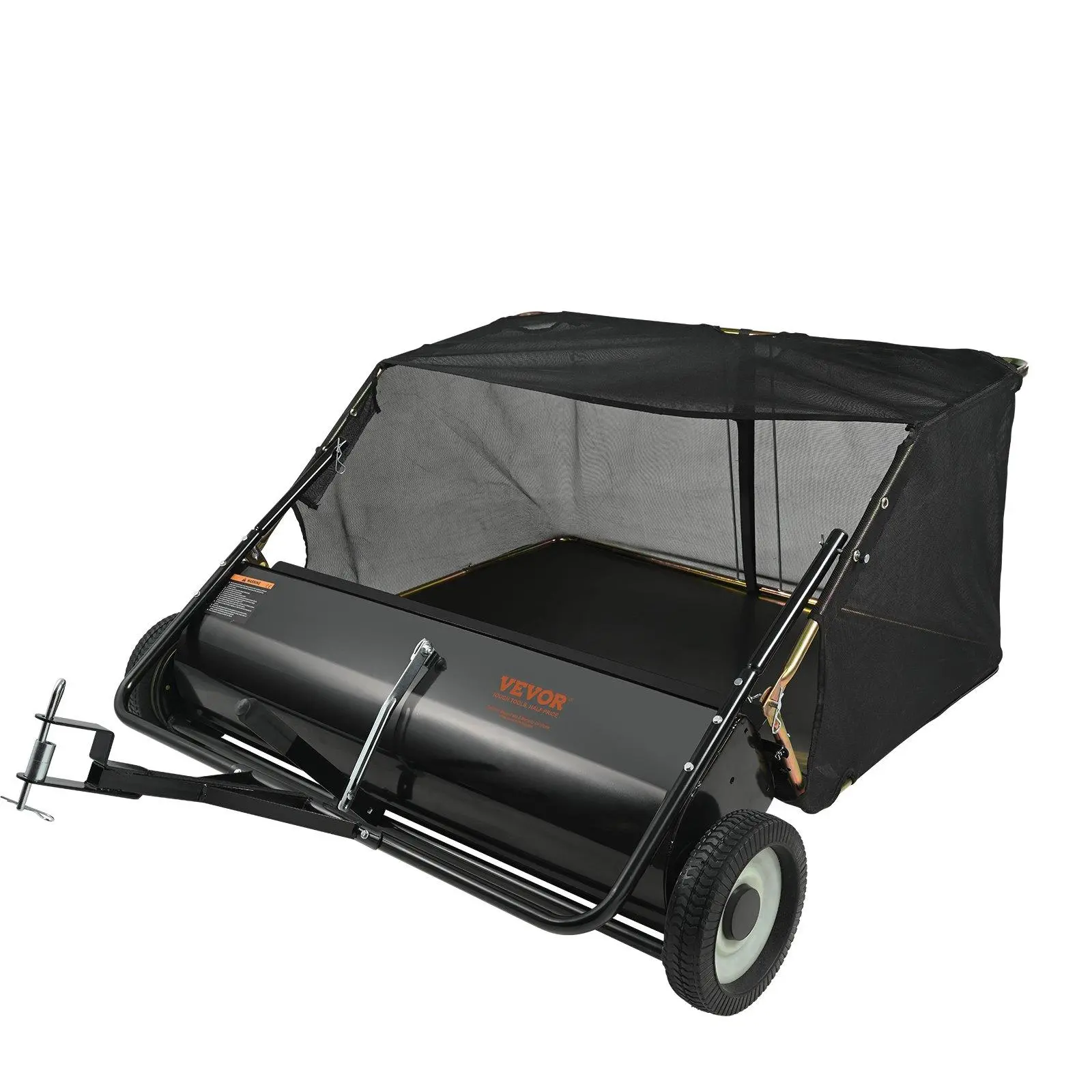 【summerfinds】VEVOR Tow Behind Lawn Sweeper, Pull Behind Lawn Sweeper, Large Capacity Leaf & Grass Collector, with Adjustable Sweeping Height and Dumping Rope Design for Picking Up Debris and Grass Powerful Spinning, Portable