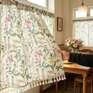 1panel Rustic Plant Print Semi-Transparent Mini Curtains, Rod Pocket Hanging, Ideal for Farmhouse, Cabin, Bedroom, Kitchen, Living Room Decor