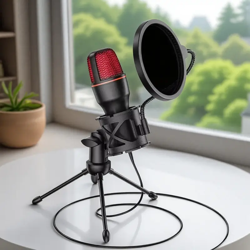 RGB Gaming Microphone, Singing Mic, Professional Condenser Microphone with Tripod Stand, Smart Noise Cancelling Live Recording Equipment for Short Video Blogging Wired Recording