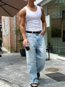 Lightweight Slim-Fit Sleeveless Ribbed Tank Top For Men, Fashionable Casual Streetwear, Thin Fabric, Runs Small By 2 Sizes, Please Order Accordingly