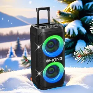 W-KING 370W Peak T12 Portable Speaker Bluetooth Partybox with 2*8" Woofers 2*1.5" Tweeters Bass Reflex Tube Loud Deepest Bass Large Outdoor Boom Box Wireless Telescopic Handle Sturdy Wheels 25H Futuristic Light CSB MIC Guitar in Fast Charge