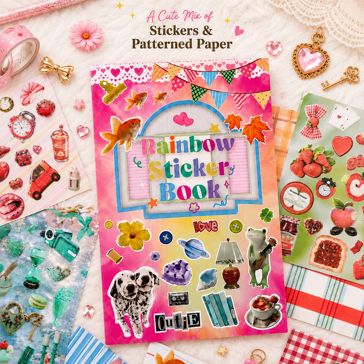 A5 Colorcore Sticker Book - 40 Sheets 20 Matte, Holographic Star & Glitter Sticker Sheets + 20 Double-Sided Patterned Papers for Junk Journal Scrapbooking Collage