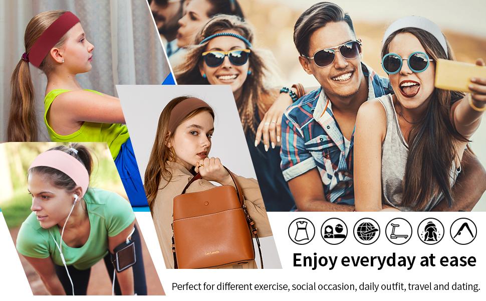 8 Pack Sport Headbands for Women Elastic Soft Fabric Non-Slip Hair Bands Perfect for Workout Yoga Running and Daily Sports Activities Comfortable Breathable Material