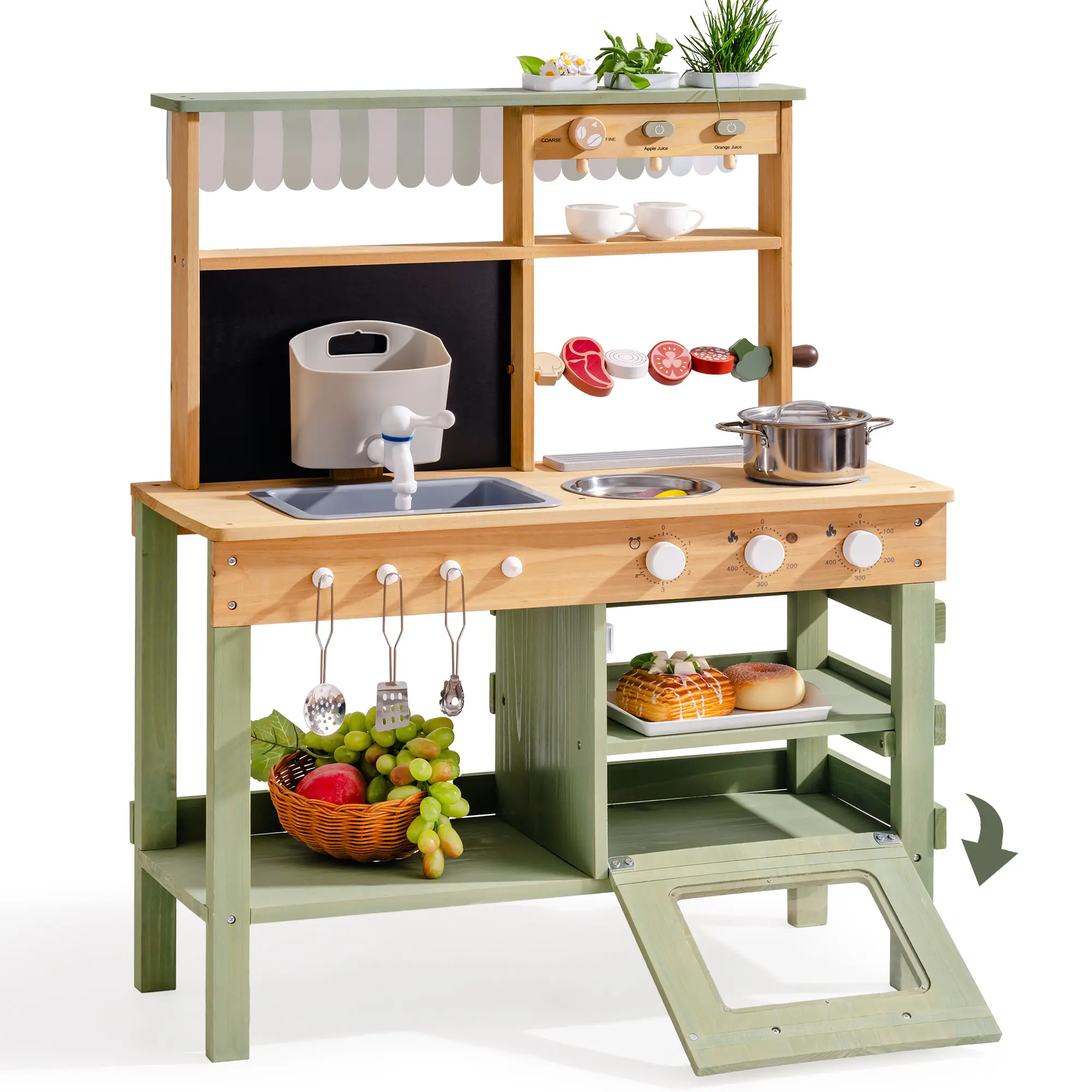 ROBUD Mud Kitchen for Kids | Wooden Mud Kitchen for Kids Outdoor Playset with Water Sink, BBQ Grill, Coffee Maker, Planting Area & Oven | Pretend Play Toy Outdoor Play Kitchen for Age 3+