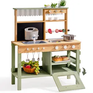 ROBUD Mud Kitchen for Kids | Wooden Mud Kitchen for Kids Outdoor Playset with Water Sink, BBQ Grill, Coffee Maker, Planting Area & Oven | Pretend Play Toy Outdoor Play Kitchen for Age 3+