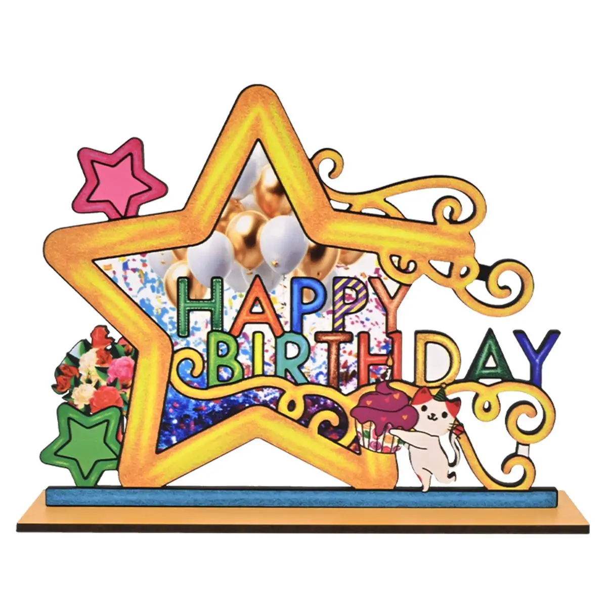 Wooden Happy Birthday Star Decoration, 1 Count Colorful Star Centerpiece Decoration, Birthday Party Decoration, Dining Table Center Decoration, Ornaments