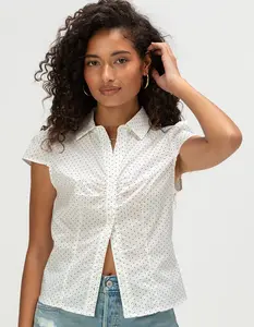 LOVE TREE Womens Polka Dot Button Up Shirt