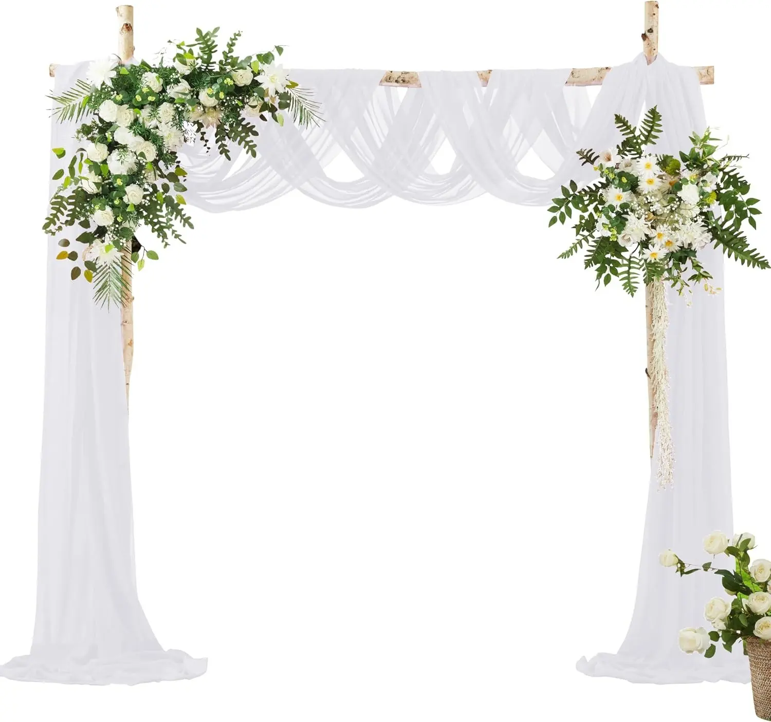 Wedding Arch Draping Fabric - White Chiffon, 1 Panel Sheer Drapes - 30 Inch x 20ft Chiffon Backdrop Curtain - Outdoor Sheer Drapery for Ceremony Party Ceiling