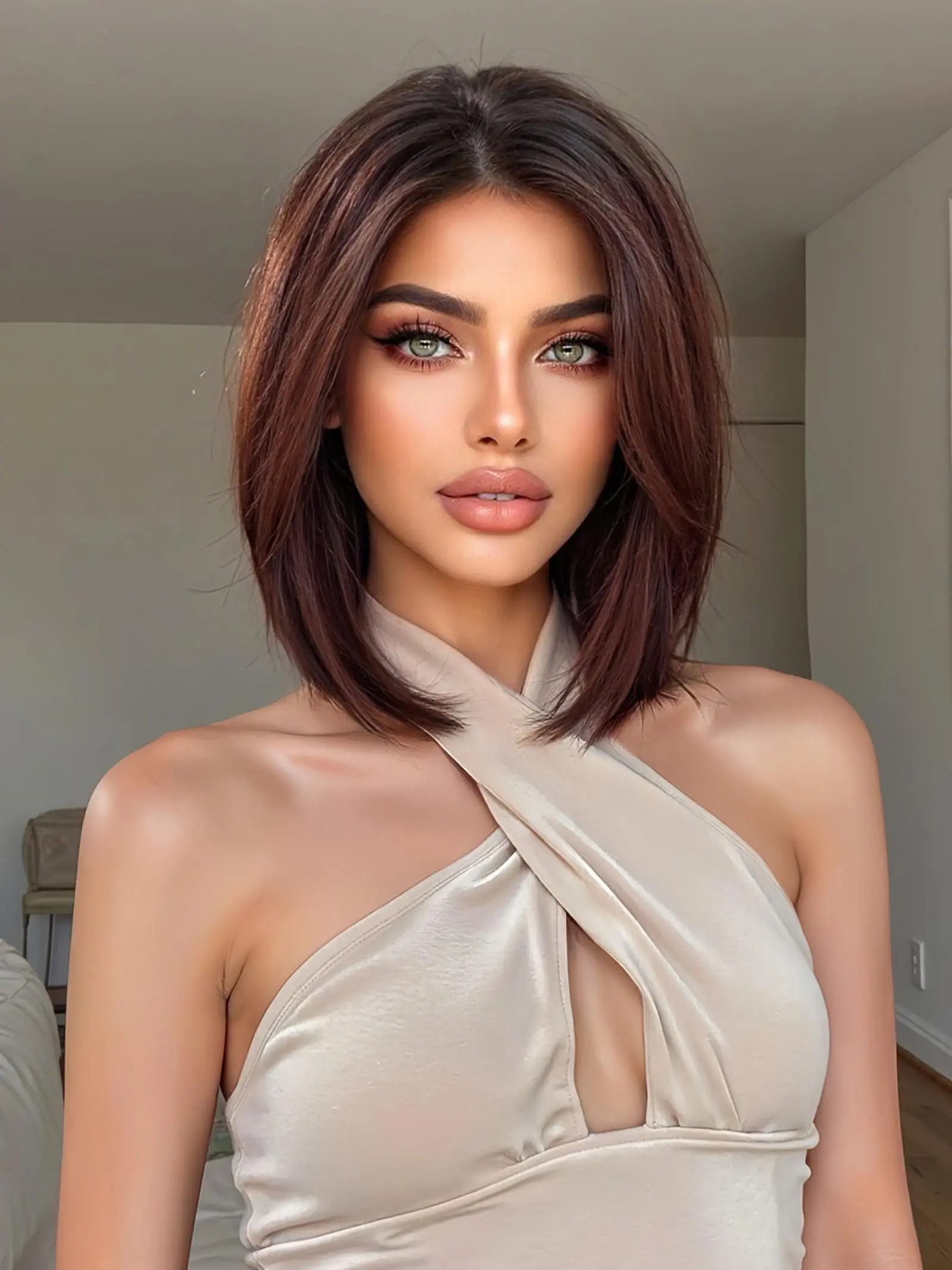 Summer Hot Sale TOPSHE 13×6 Burgundy Brown 12 Inch Short Hair Lace Front Heat Resistant Wig, Straight Hair Wig, 13×6 Free Part Pre-Plucked Hair, Natural Look, Suitable for Daily Wear, Versatile for Women, Lace Front Wigs
