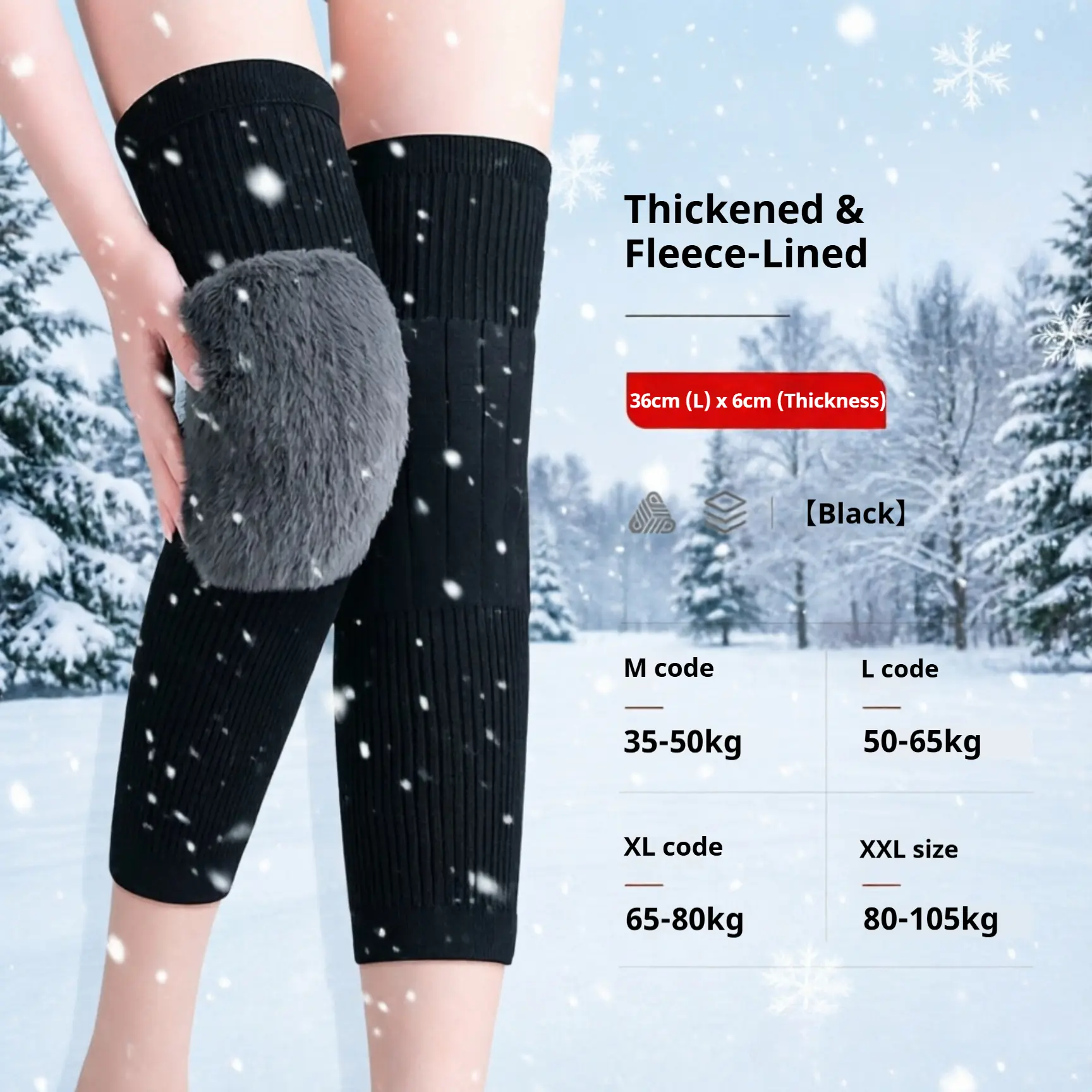 Extra-Long Fleece-Lined Thermal Leg & Knee Warmers - Non-Slip, Thickened Sports Protective Gear for Winter Sports, Cold-Related Joint Discomfort Relief