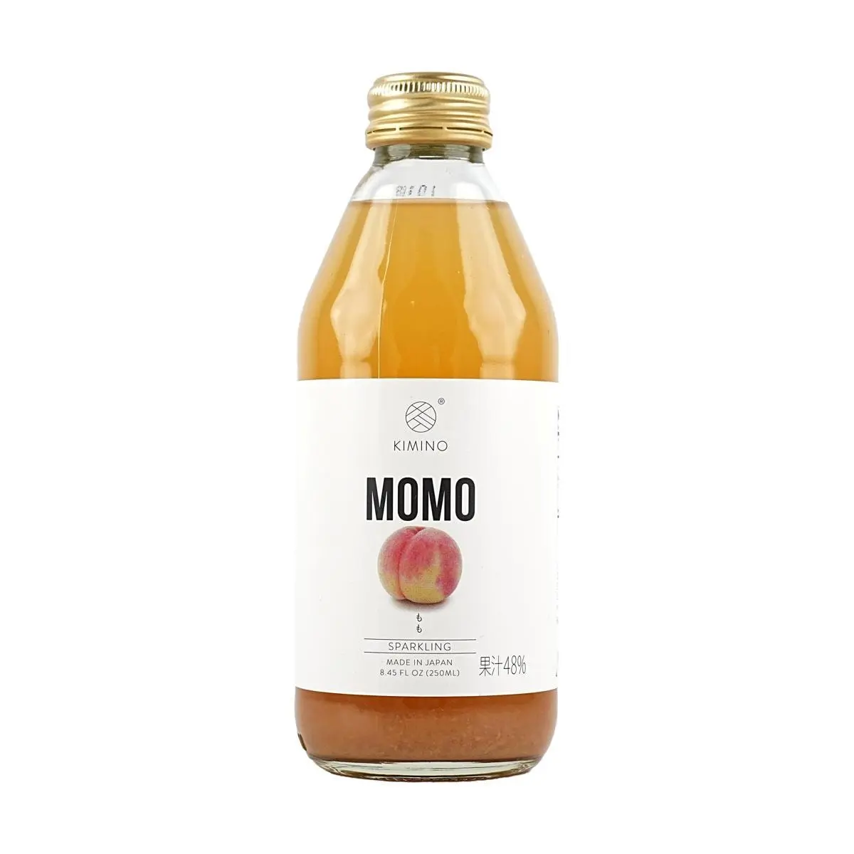 KIMINO Japanese Peach Sparkling Water 250ml - 48% Real Fruit Juice, Low Calorie, Zero Fat, No Additives