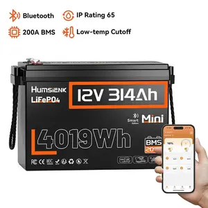 Humsienk 12V 314Ah LiFePO4 Bluetooth Lithium Battery Mini Size Lithium Iron Phosphate with 200A BMS Low-Temp Protection for RV Marine Trolling Motors - Portable Power Station