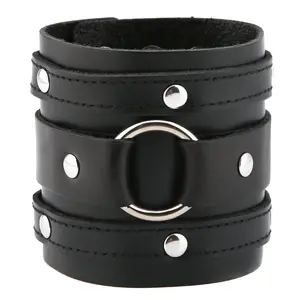 HZMAN Wide Cuff Wrap Gothic Wristband Punk Rock Biker Wide Strap Men Leather Bracelet (Black)