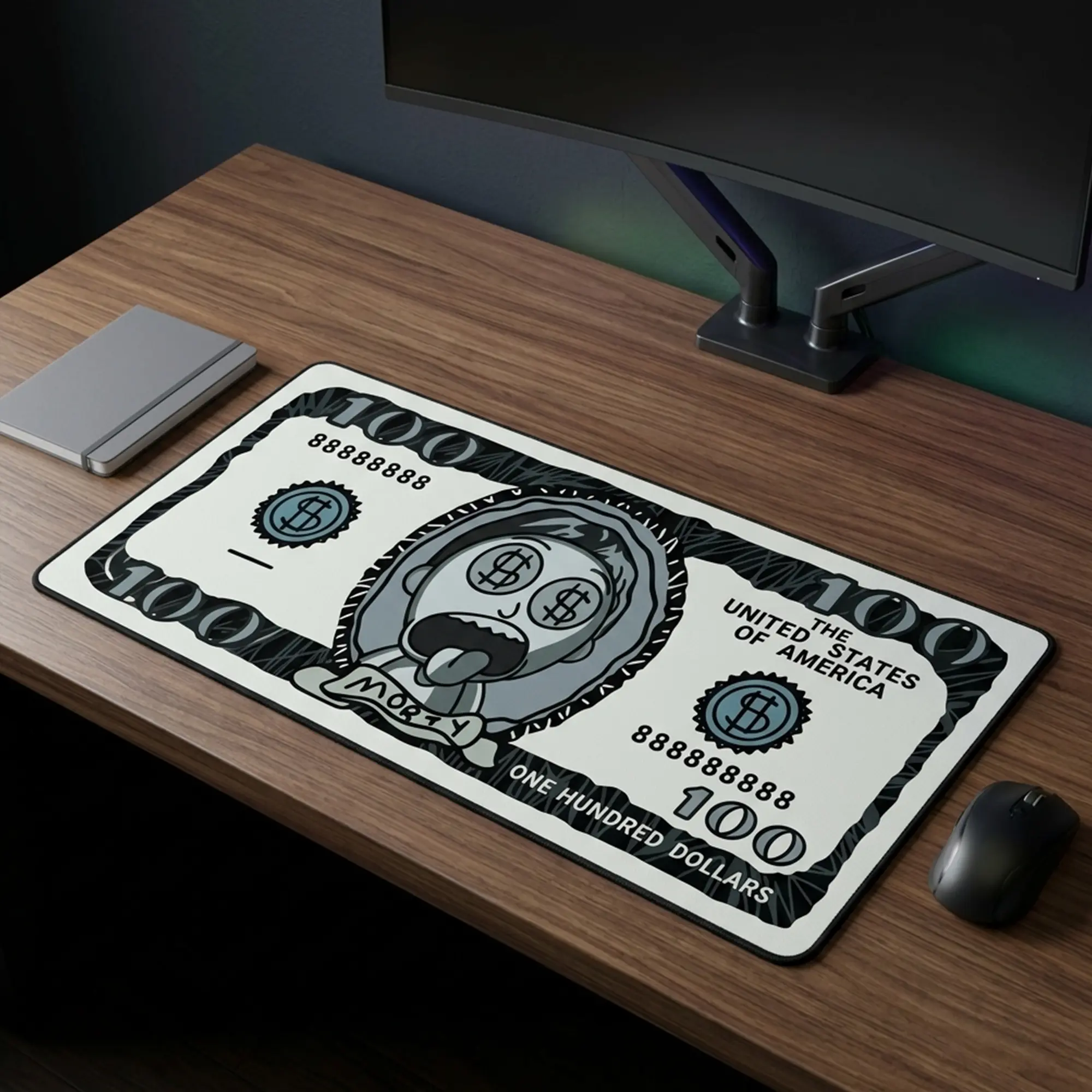 Rick and Morty Spoof Dollar Desk Mat, Funny Cartoon Extra Large Non-Slip Mousepad, Gaming Desk Pad, Office Accessory, Birthday Gift, Christmas Gift