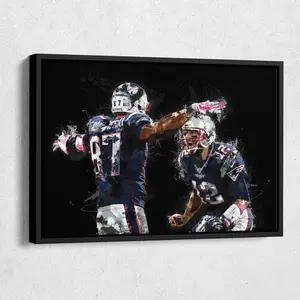 Tom Brady & Rob Gronkowski  Print - New England Patriots Wall Art, NFL Decor for Home, Man Cave, Football Gift, Framed Poster ( Unframed - Print Only )