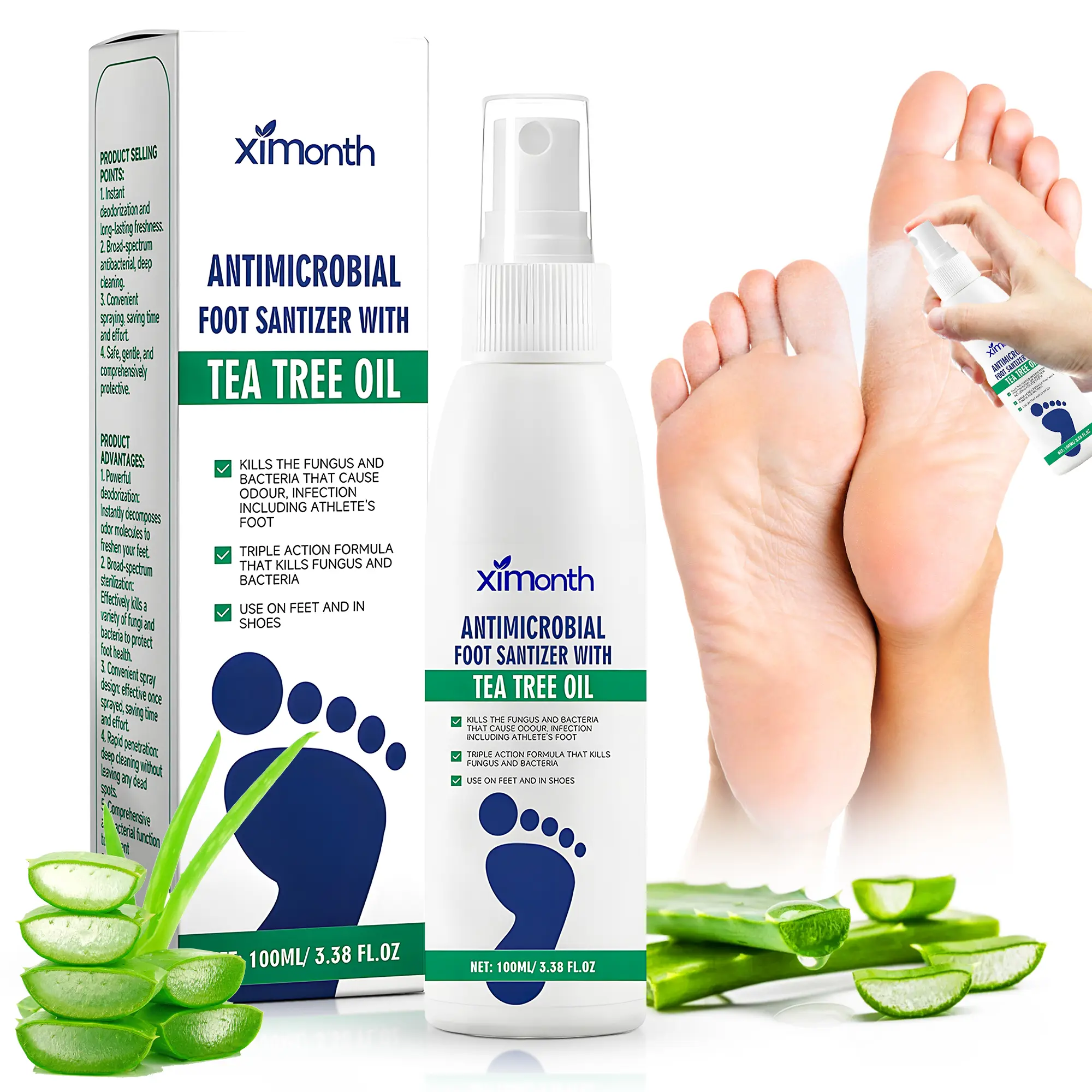 Foot Spray with Tea Tree Oil – Foot Sanitizer for Foot Odor – 3.38 fl oz Bottle, Foot Care Tool, Detox Foot Pads, Moisturizing, Moisturizer, Hydrating Foot Care Product Foot Care Cream, Dry