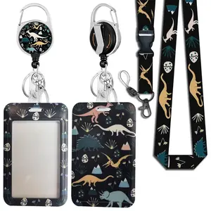 Dinosaur Pattern Badge Holder 1 Set Cute Badge Holder with Detachable Lanyard & Buckle, Custom Lanyard, ID Badge Holder, Medical Badge Holder for Office, School, Hospital, Nurse Badge Reel