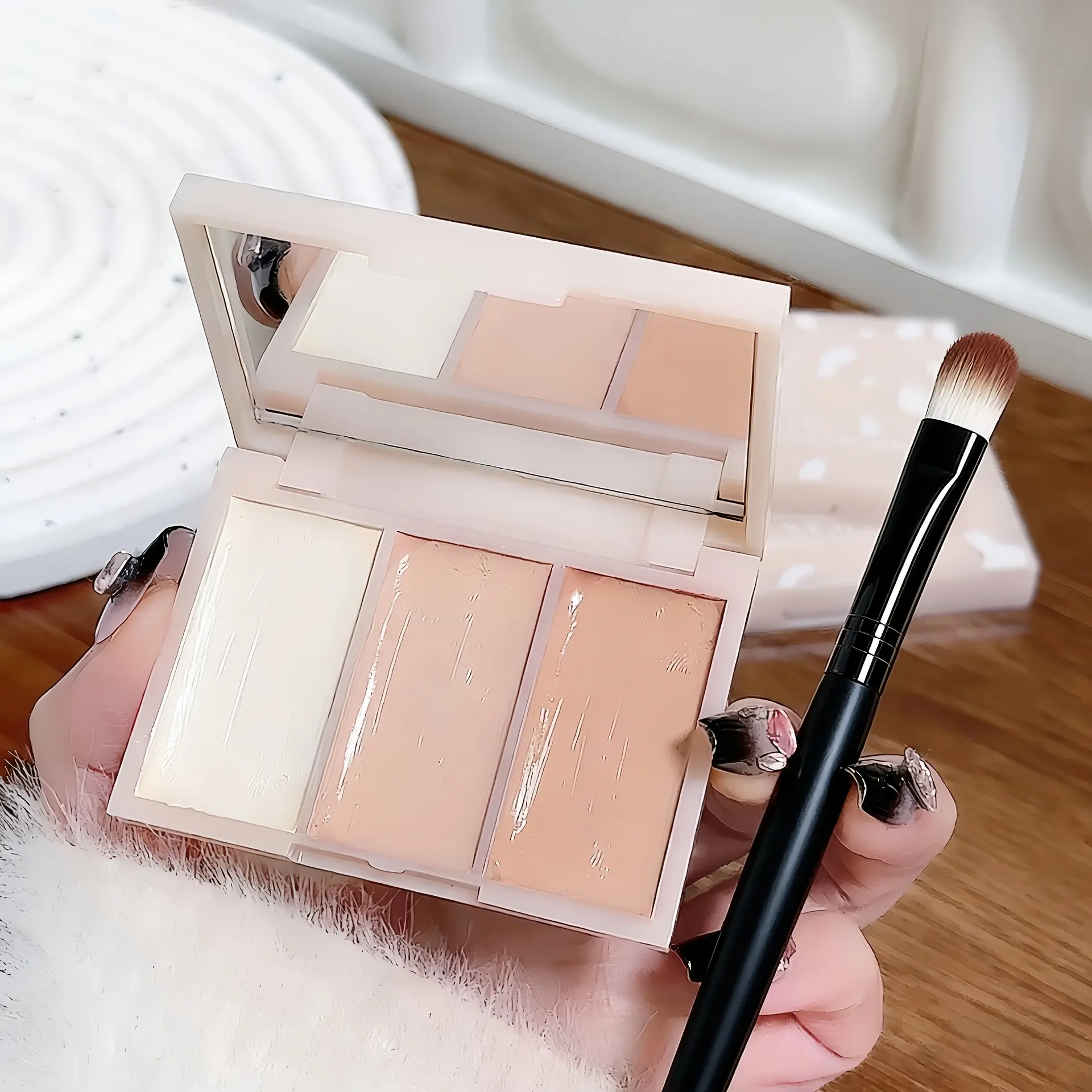 3Color Foundation Concealer Palette With Brush Set Natural Moisturizing Brightening Concealer Cream Waterproof Sweatproof Long Lasting Makeup DealsForYouDays Cosmetic