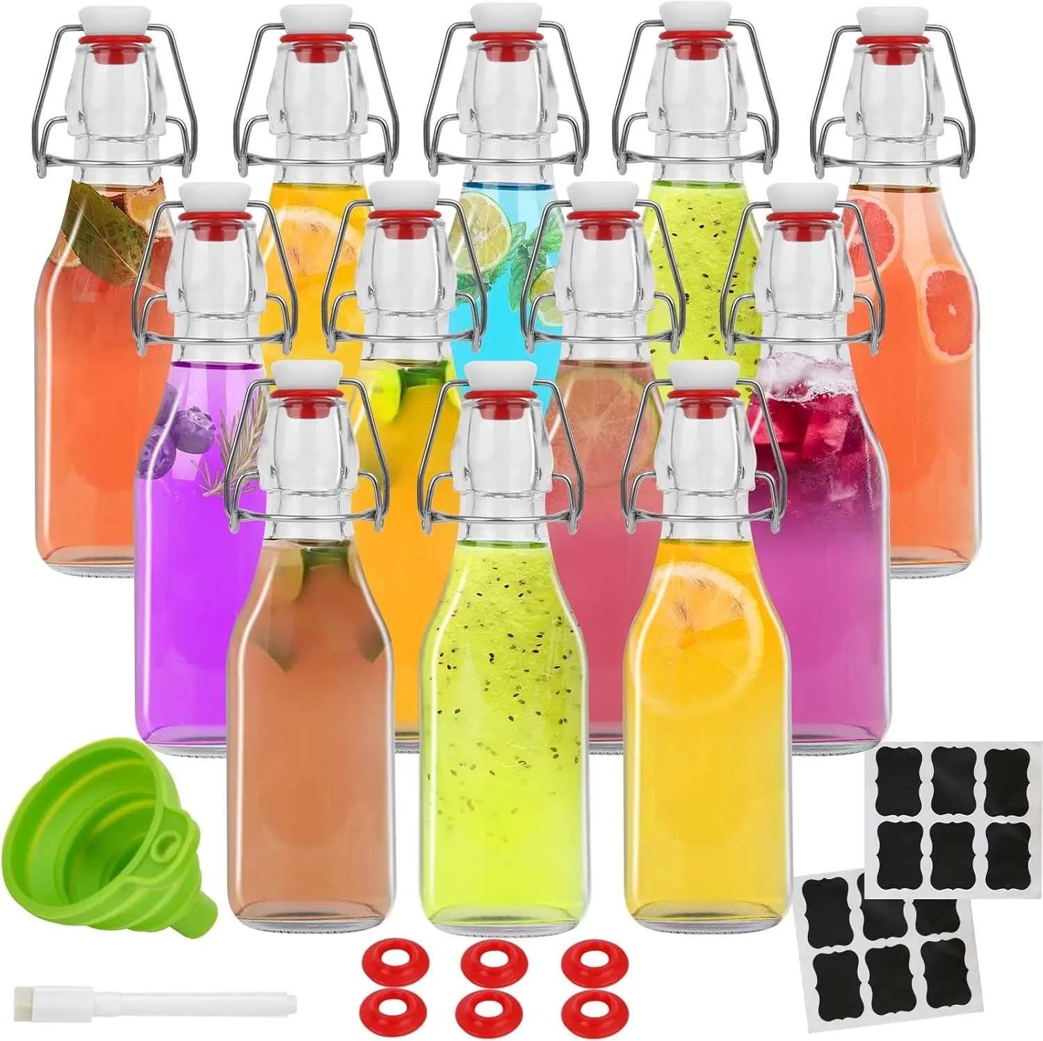 12-Pack 8.5oz Airtight Swing-Top Glass Canister Bottles with Flip-Top Lids, Ferment-Safe Vanilla-Compatible Containers for Home Brewing, 2nd Fermentation & Homemade Beverage Storage