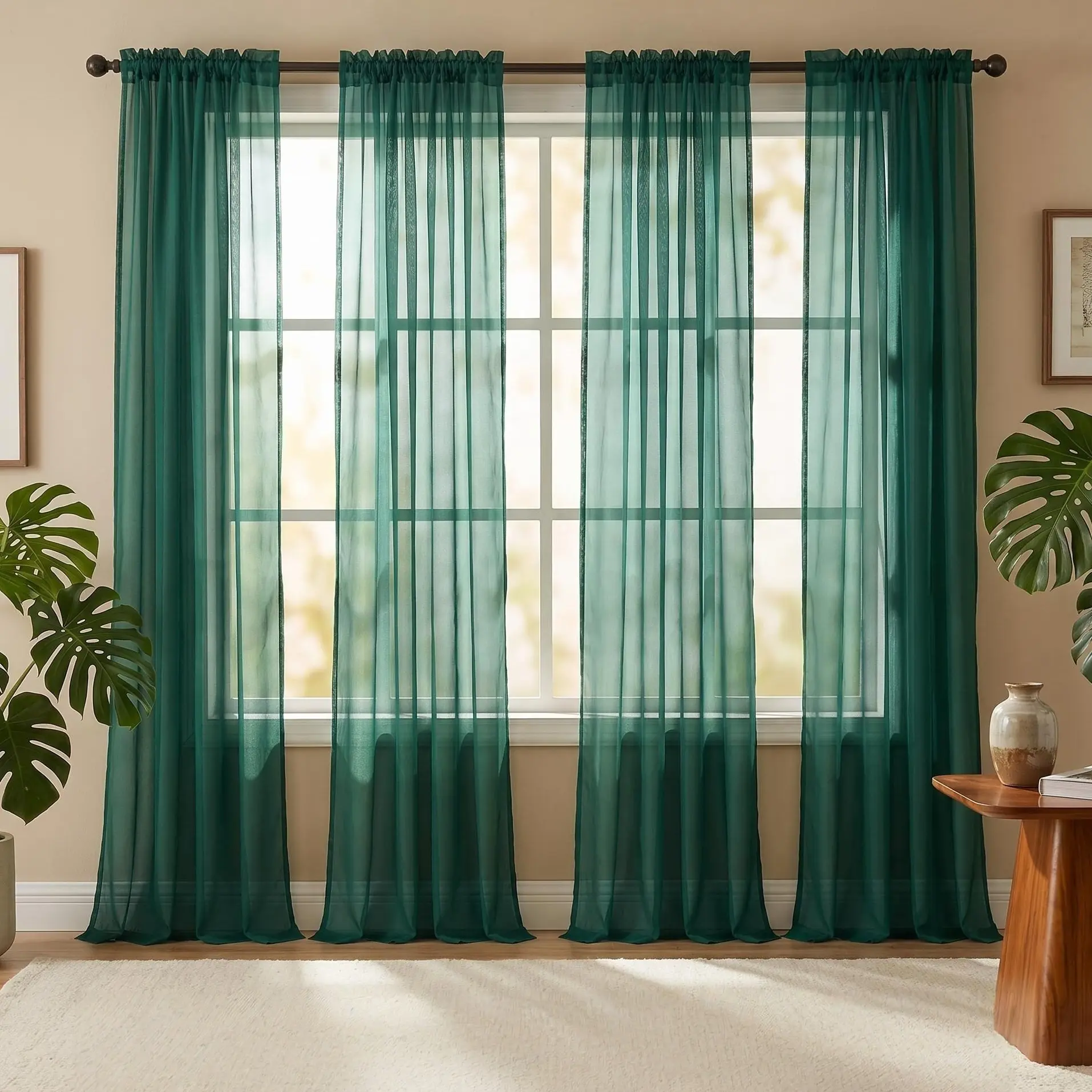 4-Piece Easy Install Curtains Set - Breathable Terylene Rod Pocket Drapes (34x95 In), Lightweight Durable, Home & Bedroom Decor House Decoration Curtain for Living Room, Interior Accessories FT2539