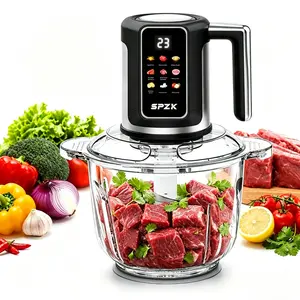 SPZTJK Color screen Electric Multi-Function Meat Grinder  for mincing and grinding Comes with 2 bowls and 2 blades Ideal for vegetables meats dough salads nuts and fresh baby food. BPA-free,dishwasher safe, saves  time For Home .Kitchen Use