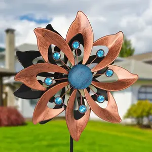 Outdoor Wind Powered Rotator Windmill with Ground Stake, Metal 360 Degree Dual Face Windmill for Garden Yard Lawn Decoration Gift Garden Accessories Outdoor Patio