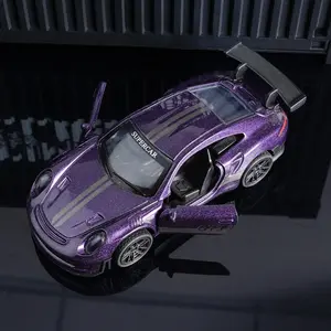 911 GT3 RS Diecast Model Car, Purple Metallic Pull Back Toy Car with Openable Doors, Alloy Sports Car Collectible Vehicle for Kids & Car Enthusiasts, Ideal Birthday & Holiday Gift, Diecast Vehicles, Diecast Cars