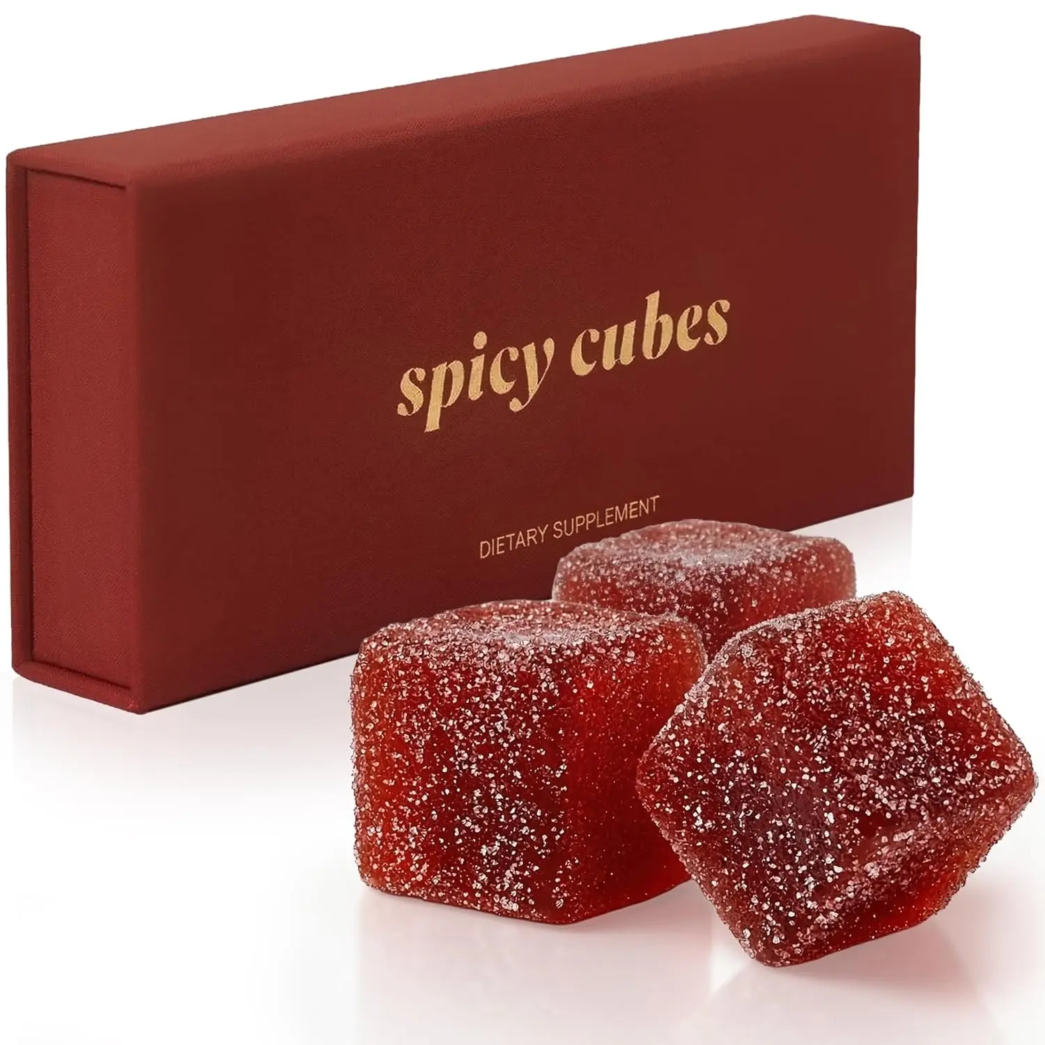 Spicy Cubes Hot Peach Gummies - Sweet & Spicy Chili Sugar Coating - Maca Root & Muira Puama for Energy, Mood & Vitality - Fun Treat for Couples & Social Moments - 1 Pack (8 pieces)