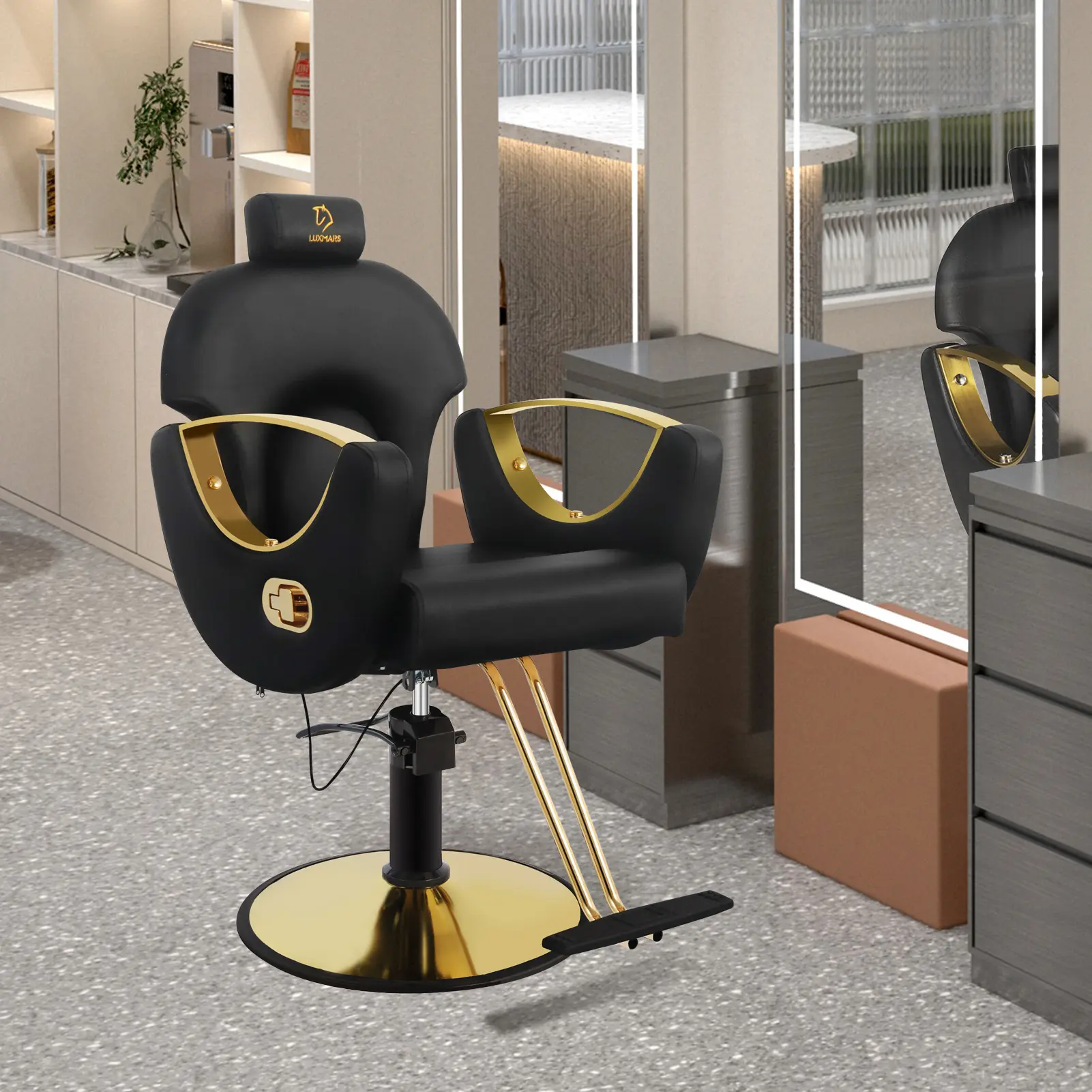 Black Gold Barber Chair Salon Chair Hydraulic 360 Degrees Rolling Swivel Hair Styling Cutting Chairs Salon Shampoo Equipment