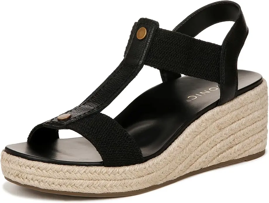 VIONIC Women's Calera Leather Wedge Sandal - Comfortable Slip-on Platform Heels with Arch Support and Rubber Outsole, Shoe, Footwear