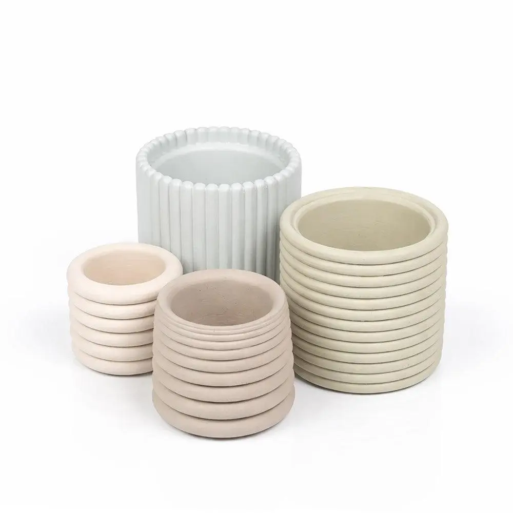 Silas Multi-Size Cylindrical Cement Mold Flower Pots, Modern Minimalist Handmade Concrete Fluted Sculptural Planter Set with Drainage Holes for Container Gardening & Interiors, Avoid Abrasive Cleaners
