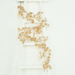 Metallic Gold Artificial Ivy Leaves Garland - 6.5ft Hanging Vine for Table, Arch & Backdrop Decor
