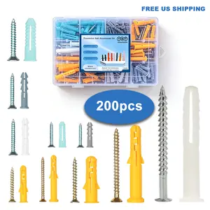200Pcs Drywall Wall Anchors And Screws Kit Heavy Duty Plastic Expansion Tubes With Galvanized Steel Screws Rust And Corrosion Resistant For Home Repair