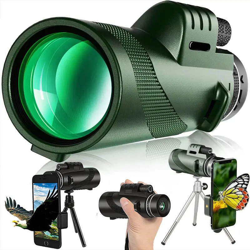 Monocular Telescope 80x100 High Power, Compact Rubber-Armored Body with Waterproof HD Optic, BAK4 Prism & Phone Adapter for Travel, Hiking & Sports, Camping Equipment, Outdoor, Foldable, Fmc Lens Coating, Ipx4 Water Resistance, Portable Travel Telescope,,