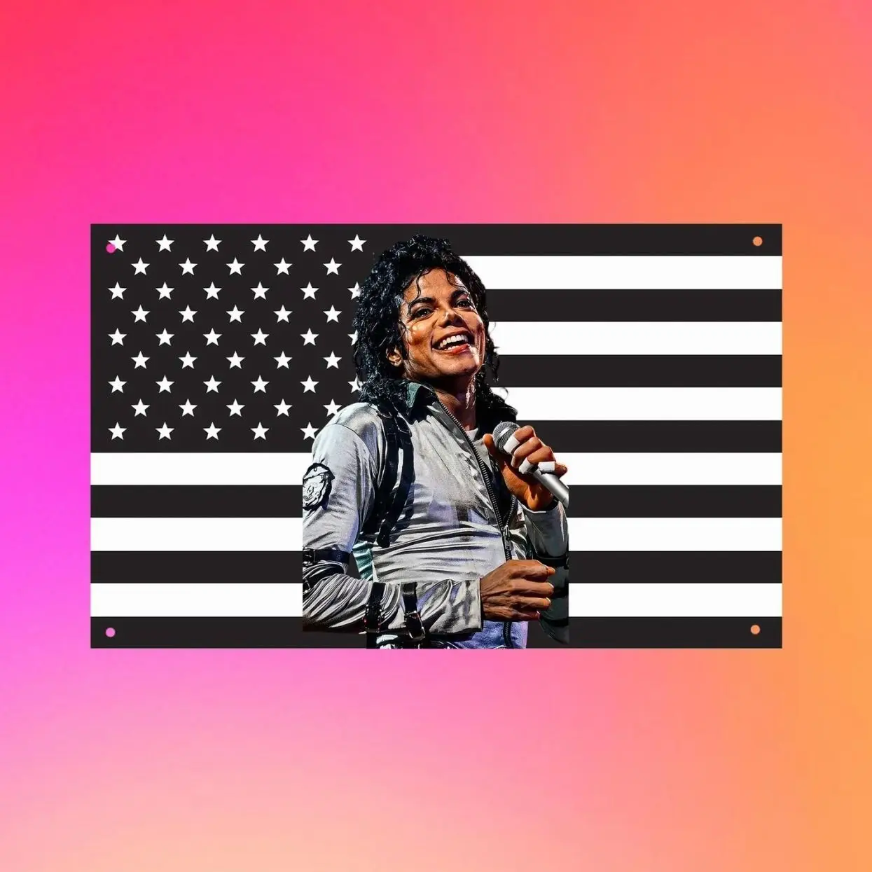 Michael Jackson Black USA Flag, MJ Wall Tapestry, Music Legend Flag, Vintage Pop Icon Decor, Black American Flag Banner