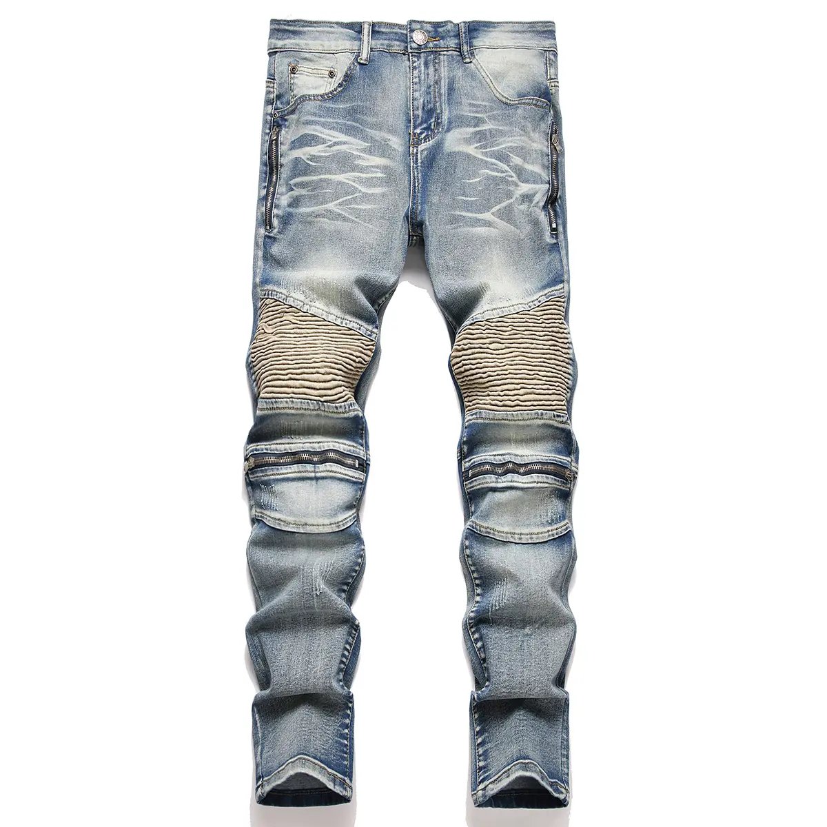 Men's Slim Fit Biker Jeans, Ripped Knee Streetwear Style in Breathable Stretch Fabric, Casual Menswear for Night Out, Stylish, Embellished Men's Jeans, Durable Stretch Men's Jeans