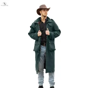 Resistance Premium Waterproof Oilskin Long Duster Coat Cotton Fabric