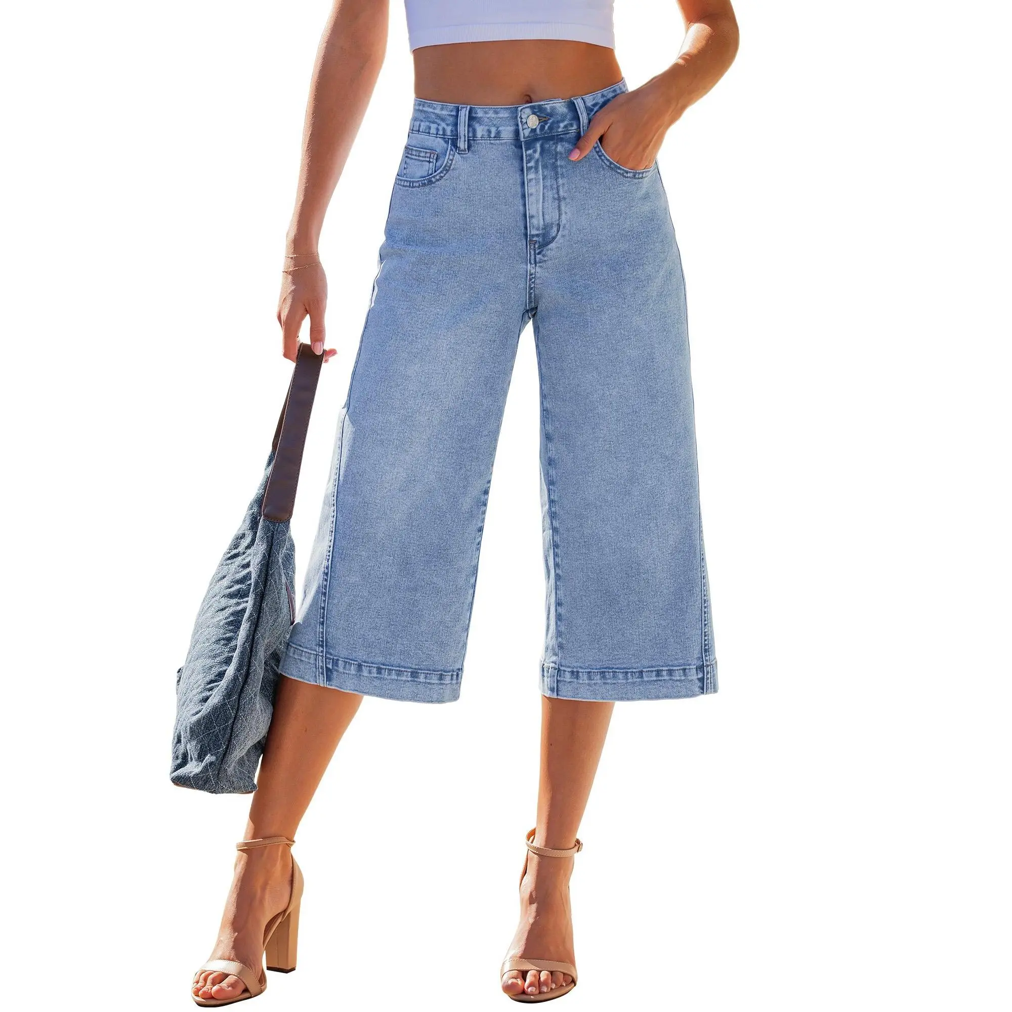 GRAPENT Trouser Pants for Women, High-Waisted Stretchy Jeans with Side Seam Detail, Below the Knee Summer Style,back to school shopping, Bottom backtoschool