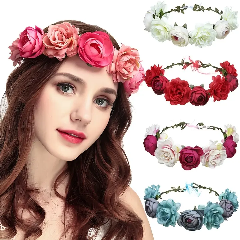 Artificial Rose Barrettes Holiday Garland Headband Headwear Flower Crown Headband Garland Wedding Bridal Headdress