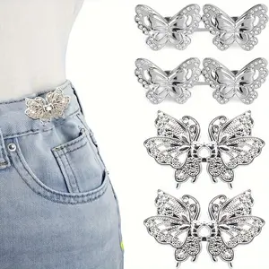 4 Pairs Waist Tightener Clips, Adjustable Snap Fasteners for Loose Jeans, Seamless Tool-Free Jean Closure, Butterfly Instant Pin Buckles